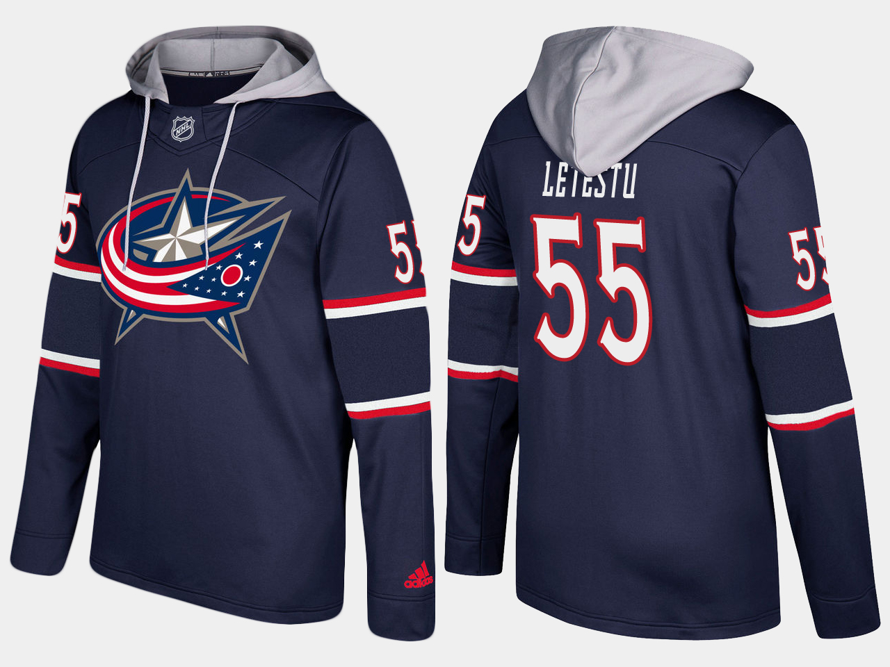 Men NHL Columbus blue jackets 55 mark letestu navy blue hoodie